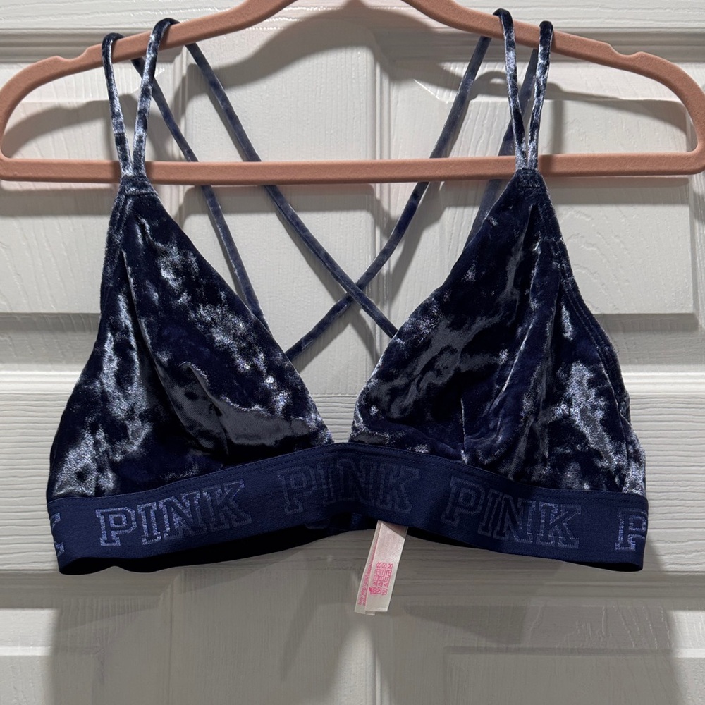 PINK Victoria's Secret Crushed Velvet Bralette in Deep Blue